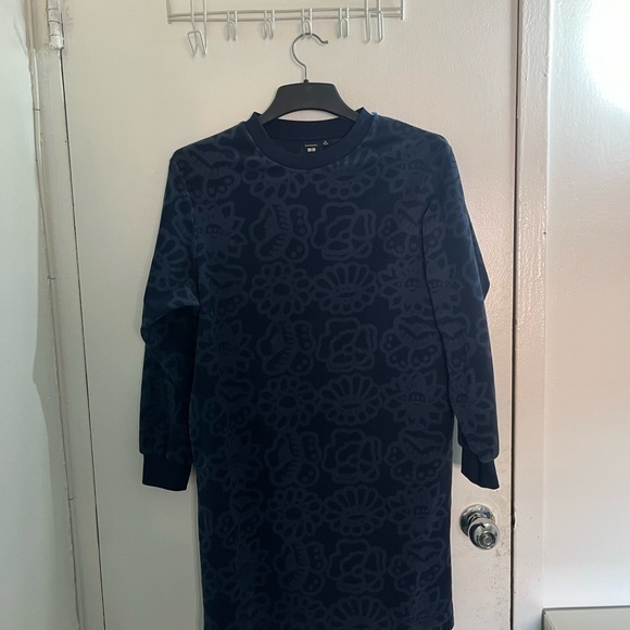 Uniqlo Other - Uniqlo marimekko kids Navy Floral Pattern Long Sweatshirt Dress